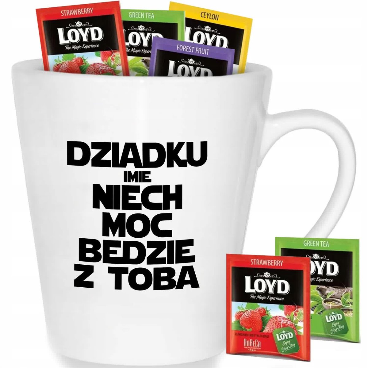 Kubek Biały DZIADKU *IMIĘ* NIECH MOC BĘDZIE Z TOBĄ Prezent Dla Dziadka Wz