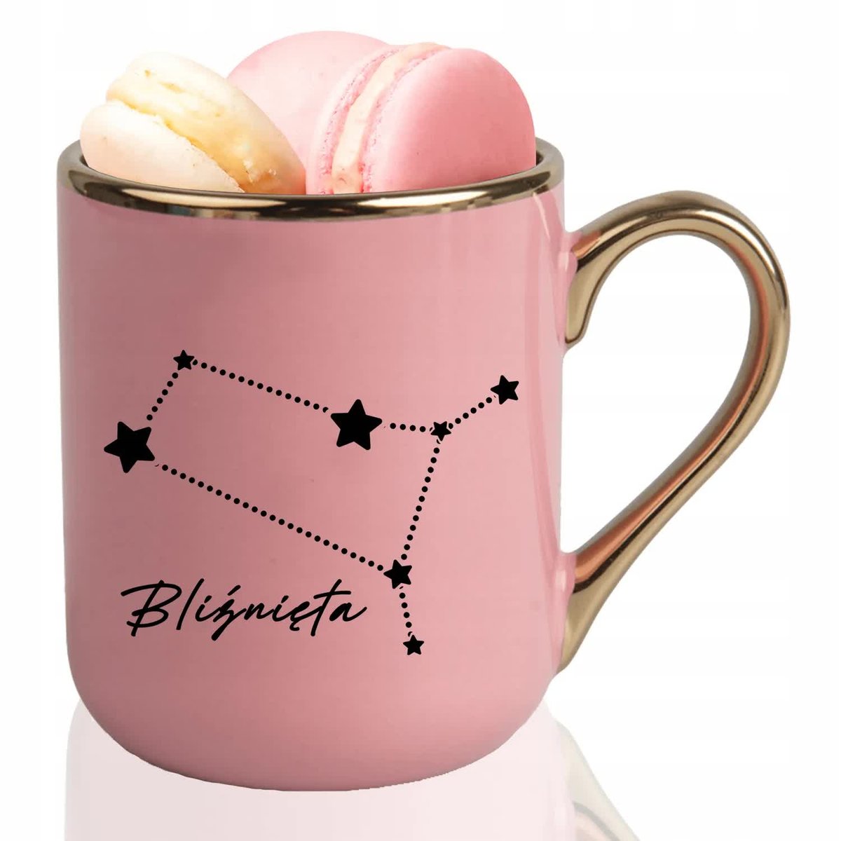 KUBEK ELEGANT Różowy Na Prezent Urodziny Znaki Zodiaku BLIŹNIĘTA Wzory