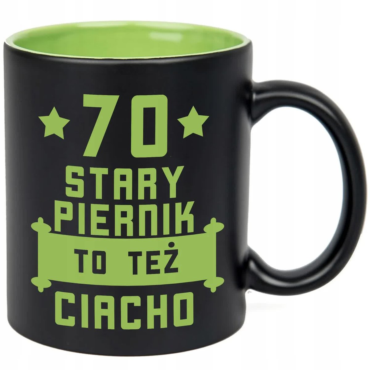 KUBEK CZARNY GRAWER KUBEK NA 70 URODZINY STARY PIERNIK TEŻ CIACHO WZORY