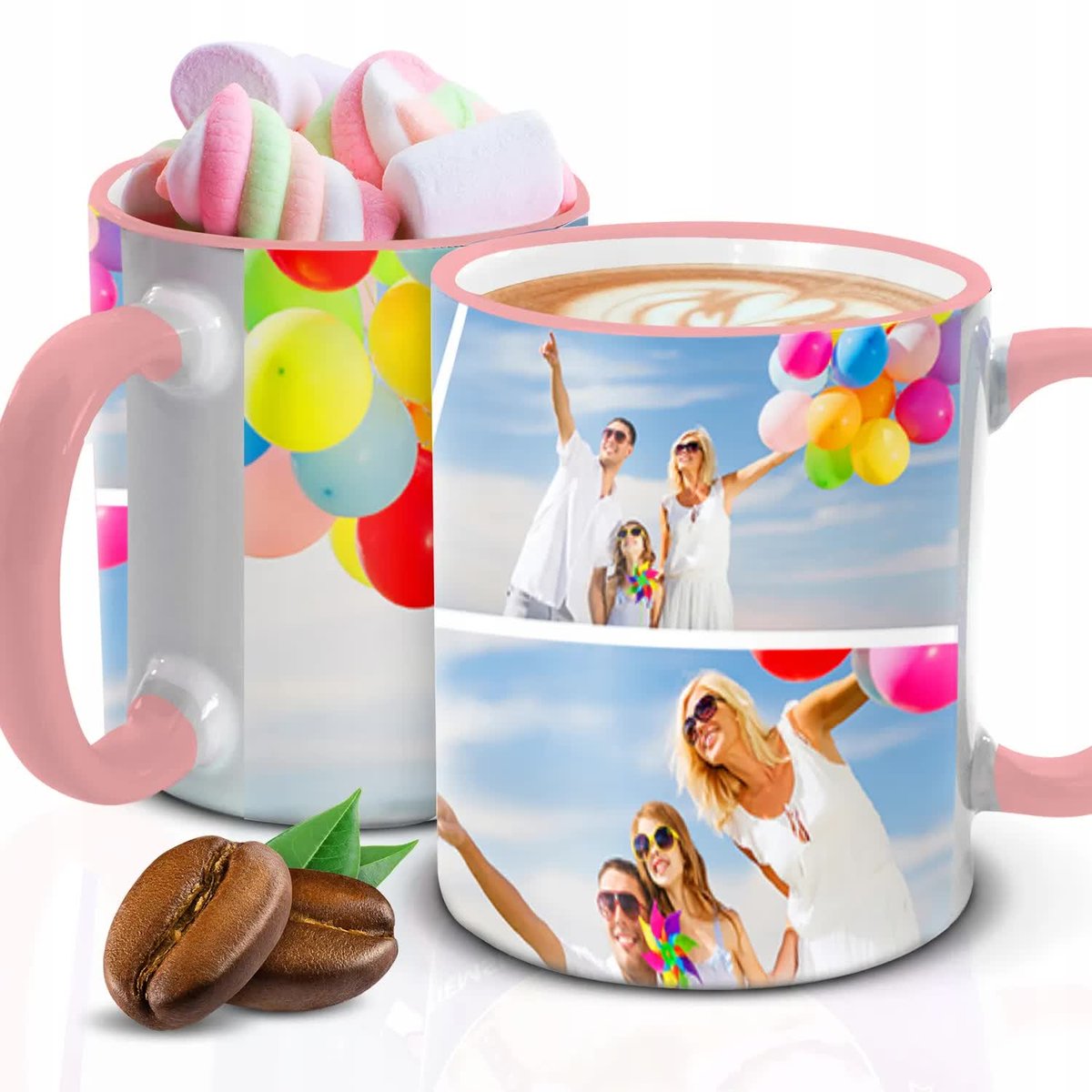 Kubek z Piankami TWÓJ NADRUK PERSONALIZACJA Biało Różowy Kreator