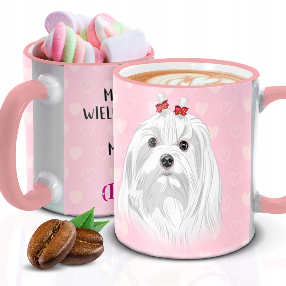 Kubek z Piankami PIES IMIĘ PERSONALIZOWANY Biało Różowy Kreator