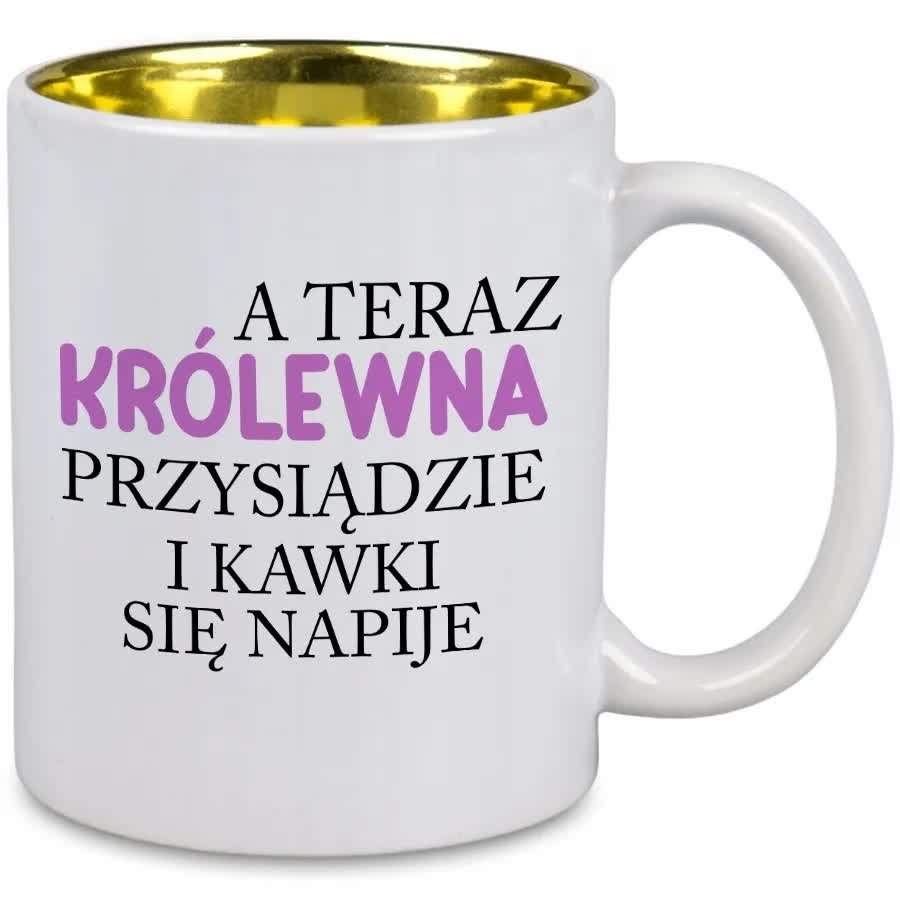 KUBEK Z NADRUKIEM KRÓLEWNA KAWKI SIĘ NAPIJE Złote Wnętrze