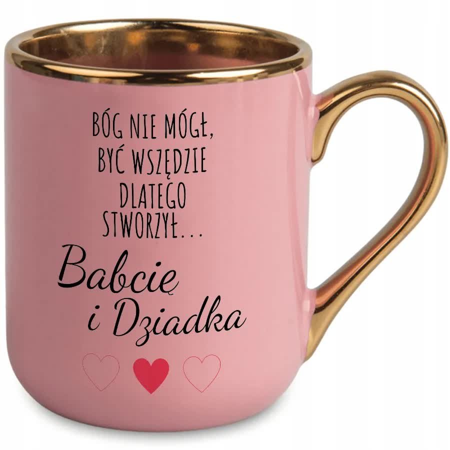 Kubek Elegant Różowy BÓG STWORZYŁ BABCIĘ I DZIADKA Na Prezent Wiele Wzorów