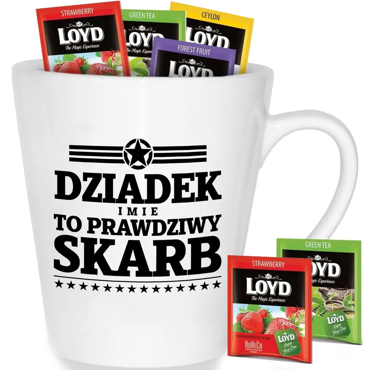 Kubek Biały DZIADEK *IMIĘ* PRAWDZIWY SKARB Na Prezent Dla Dziadka Mix Wzoró