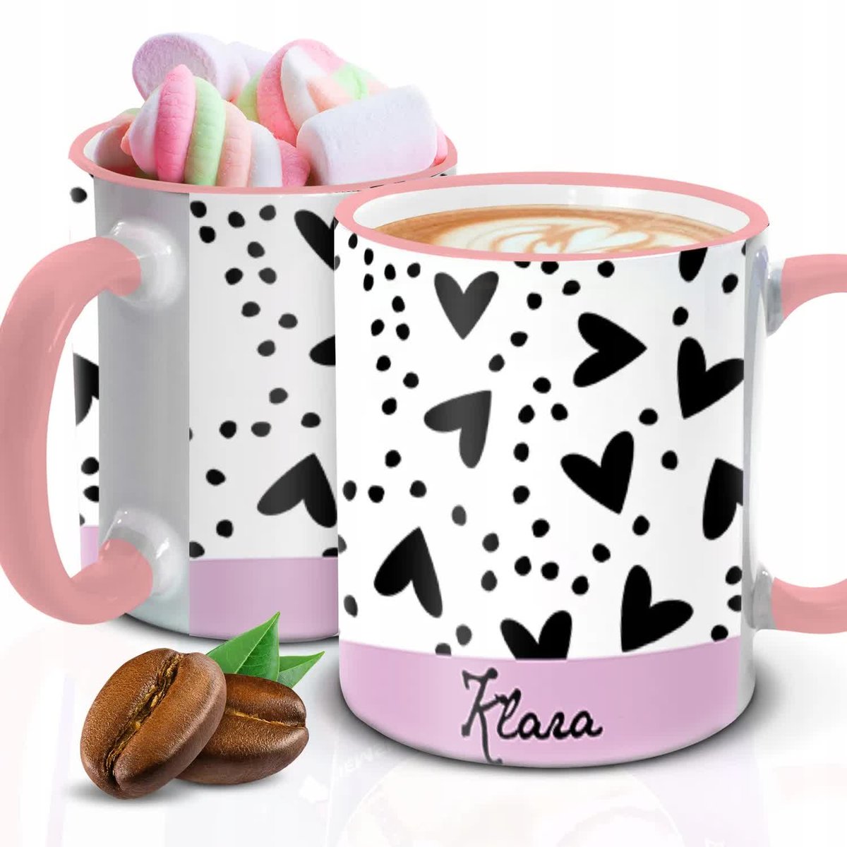 Kubek z Piankami UROCZE WZORKI IMIĘ Biało Różowy Kreator