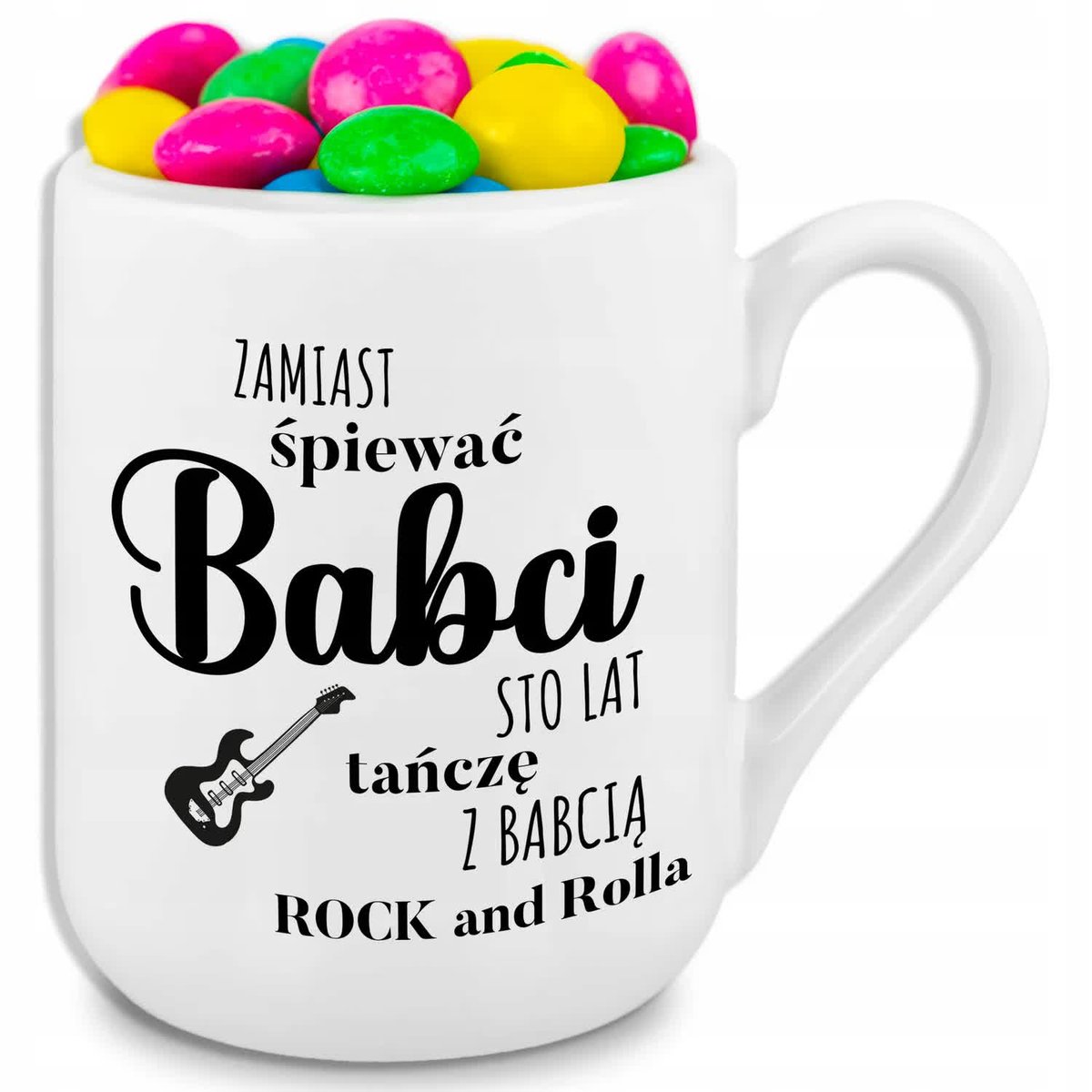 Kubek Coffe Biały TAŃCZĘ Z BABCIĄ ROCKANDROLLA Dla Babci i Dziadka Wzory