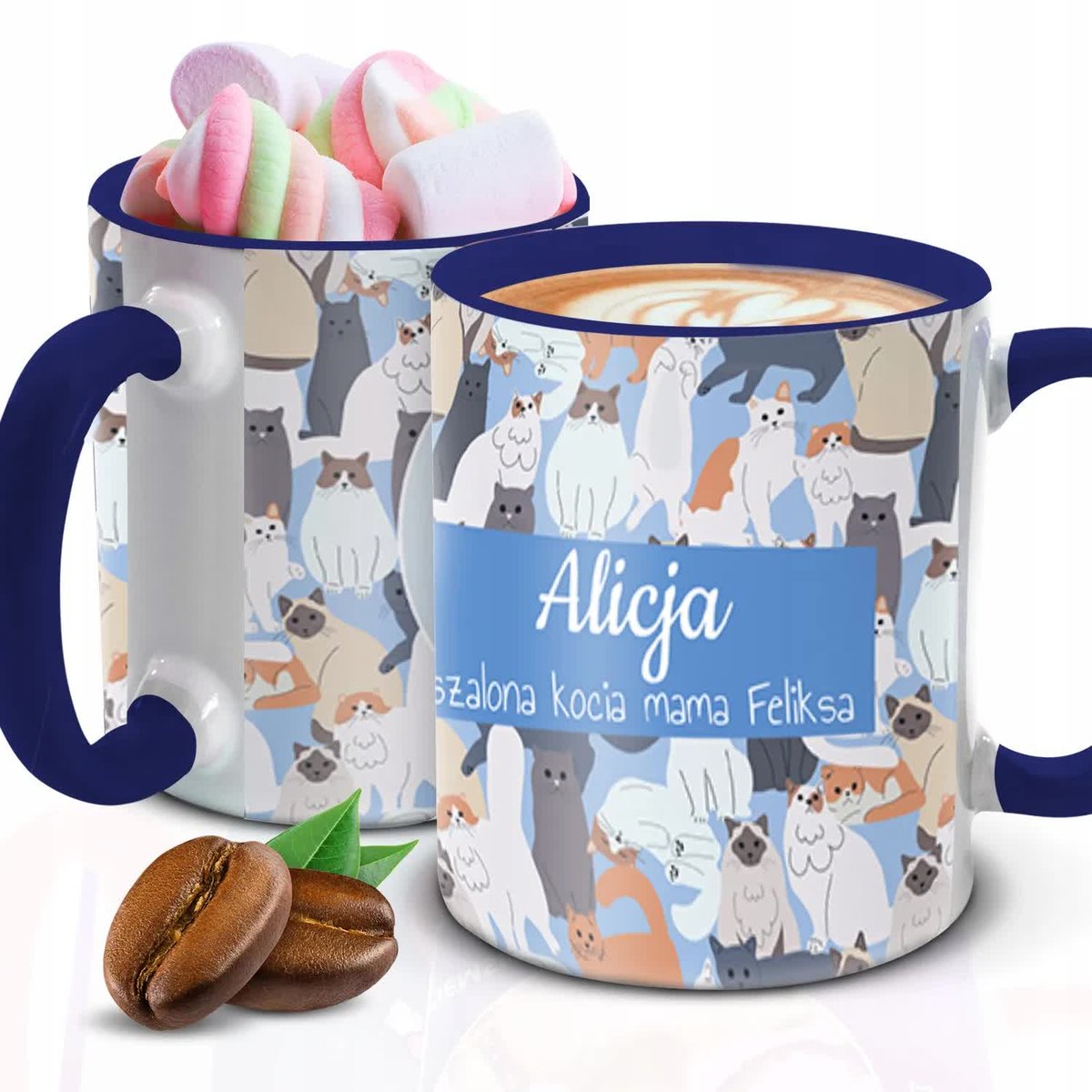 Kubek Z Nadrukiem PREZENT DLA KOCIARY IMIĘ Granatowo Biały Kreator