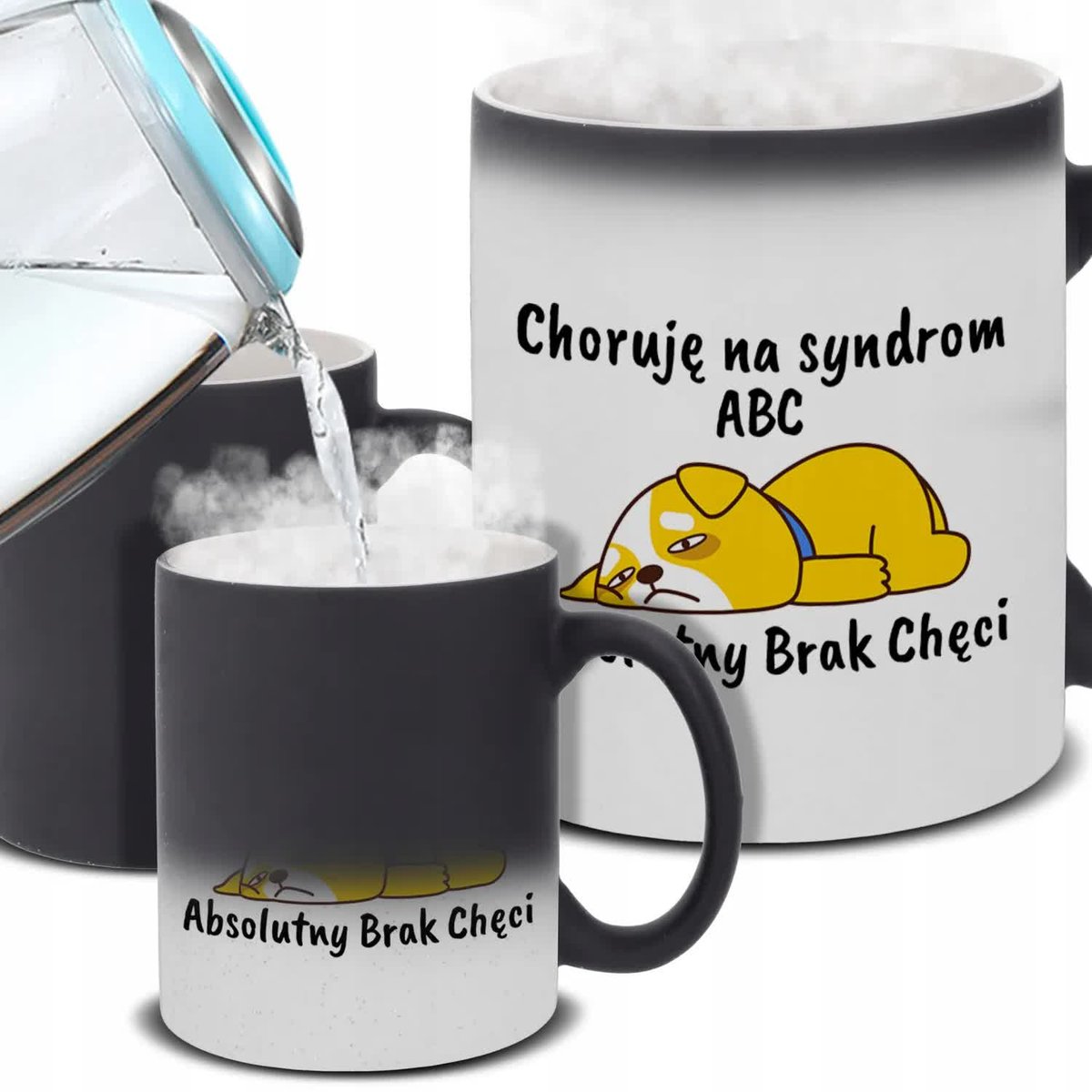 Kubek Magiczny ABSOLUTNY BRAK CHĘCI Na Prezent Do Pracy Śmieszne Wzory