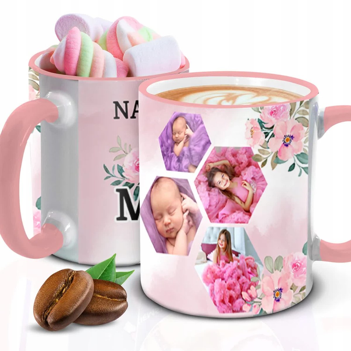 Kubek z Piankami NAJLEPSZA MAMA IMIĘ Biało Różowy Kreator