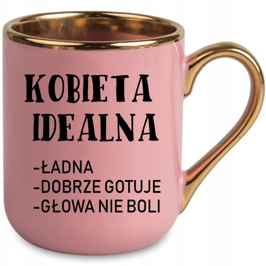 KUBEK ELEGANT Różowy Złote Rant Ucho KOBIETA IDEALNA dla Dziewczyny Żony