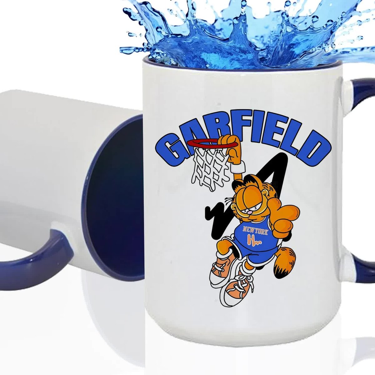 Kubek DUŻY XXL GRANATOWY Na Prezent Dla Fana GARFIELD Koszykówka Wzory