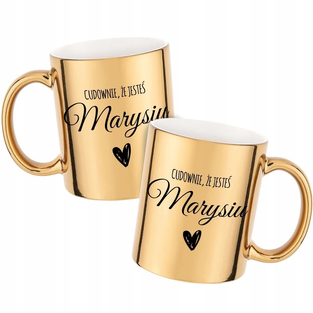 Kubek Z Nadrukiem CUDOWNIE ŻE JESTEŚ IMIĘ Złoty Metaliczny Kreator