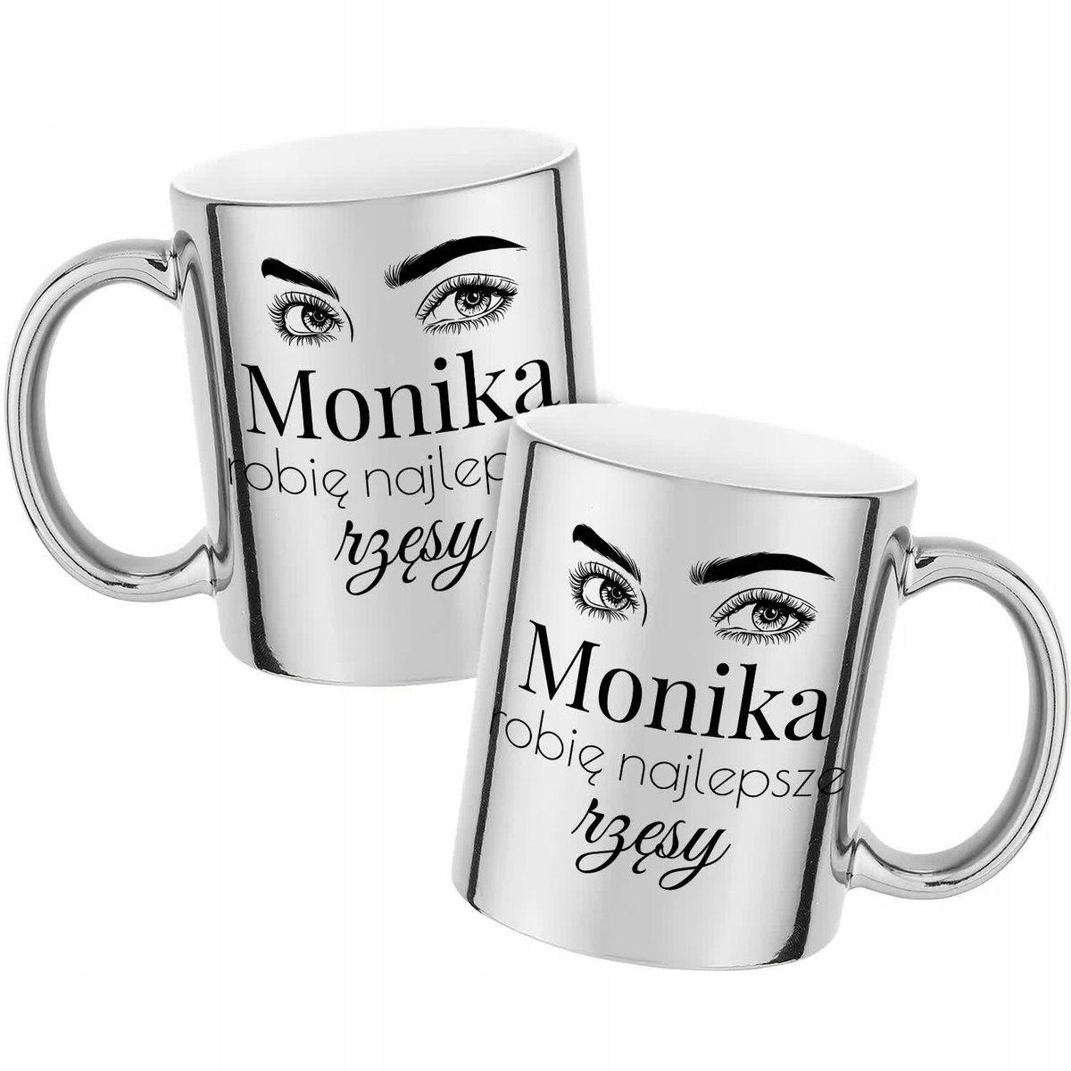 Kubek Z Nadrukiem NAJLEPSZE RZĘSY IMIE Srebrny Metaliczny Kreator