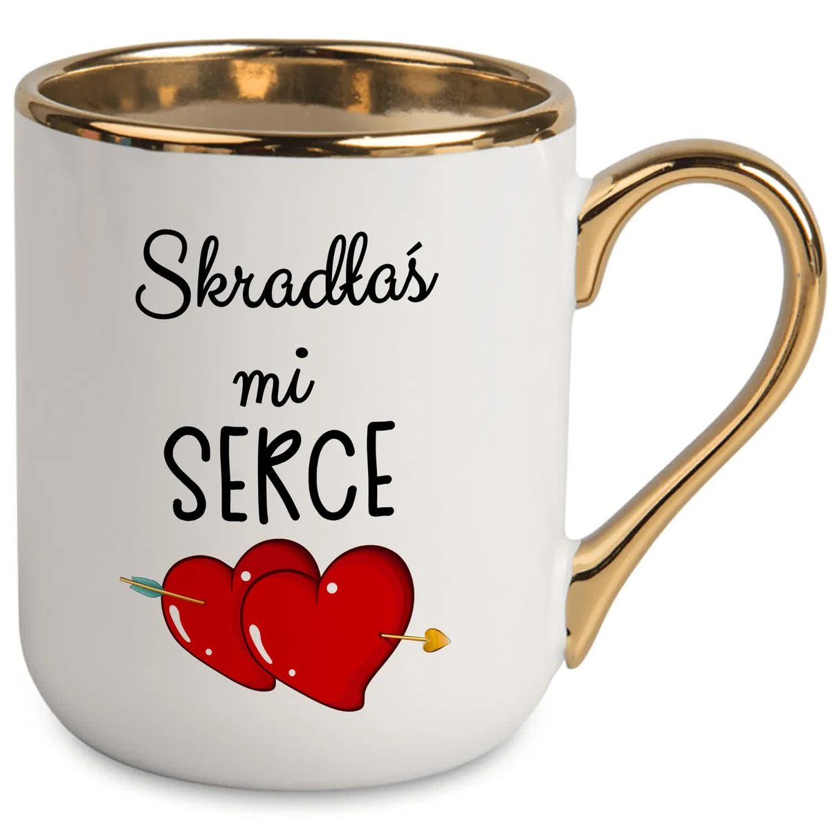 KUBEK Elegancki ZŁOTY RANT UCHO - SKRADŁAŚ MI SERCE Prezent dla Niej Wzory