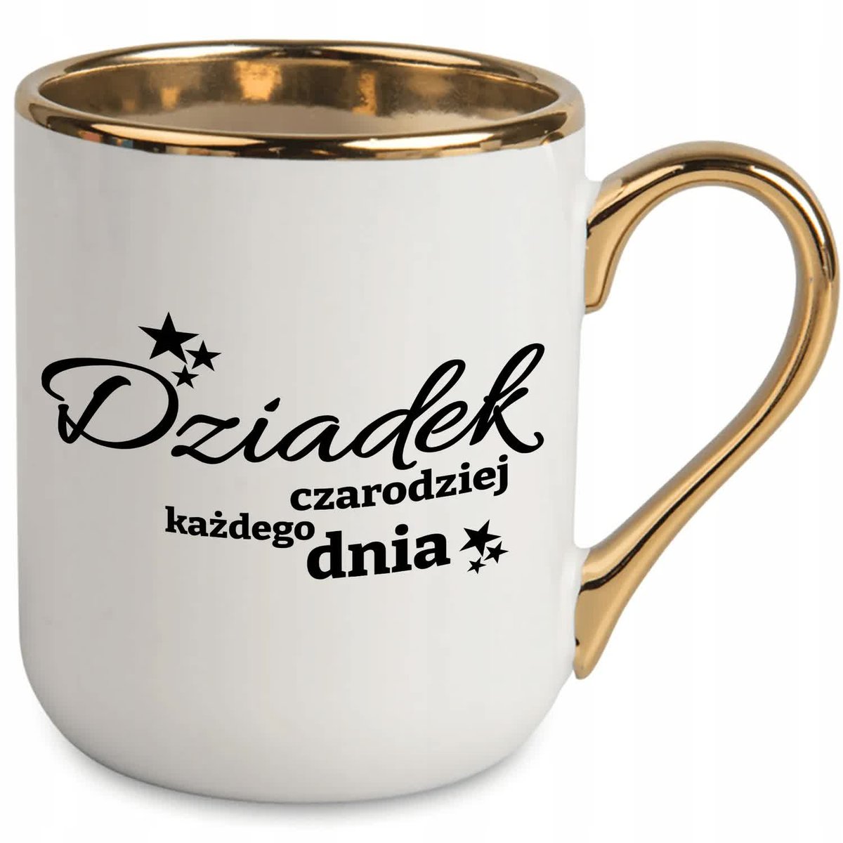 Kubek Elegant Złoty Rant DZIADEK CZARODZIEJ KAŻDEGO DNIA Dla Dziadków Wzory
