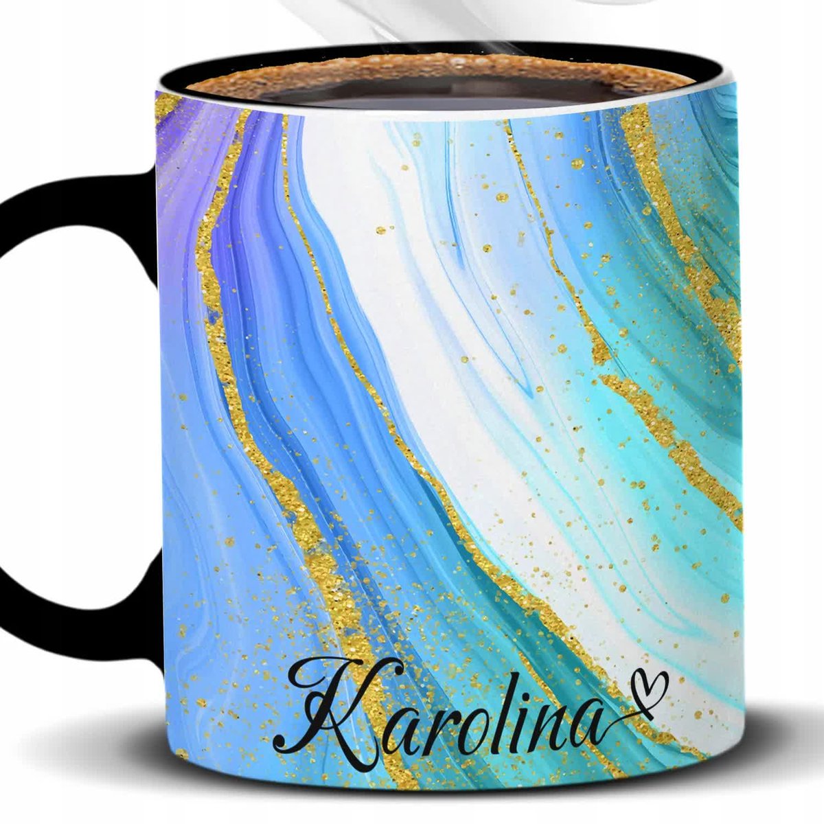 Kubek Z Nadrukiem MARMUROWY WZÓR TWOJE IMIĘ Czarno Biały Kreator