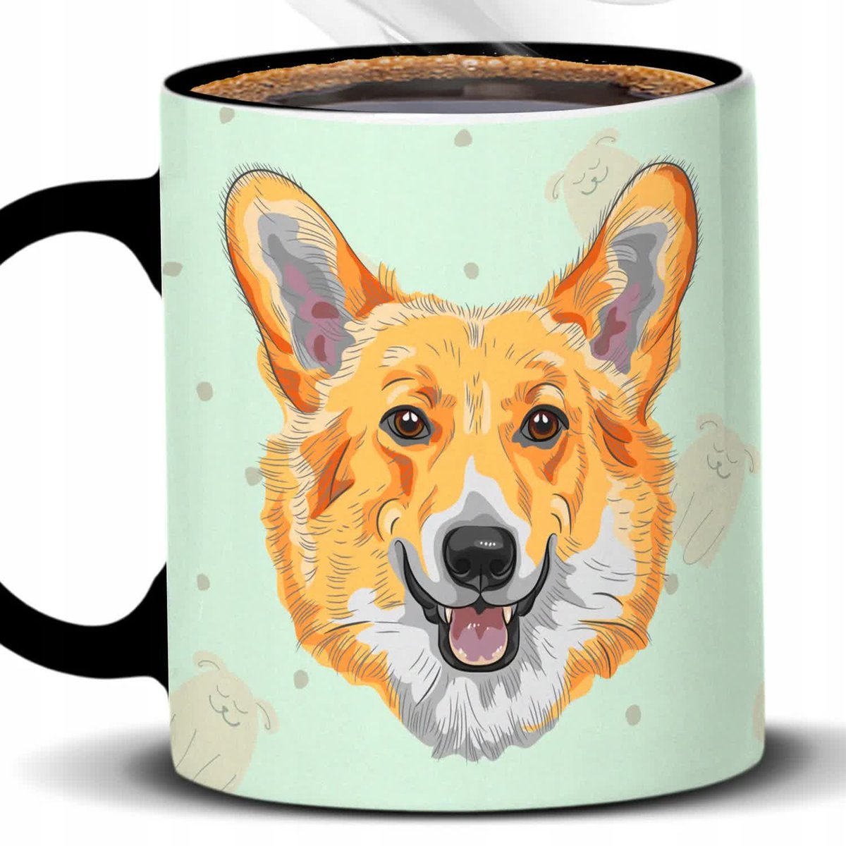 Kubek Z Nadrukiem SZCZĘŚCIE MAŁY SZCZENIACZEK Psy Czarno Biały Kreator