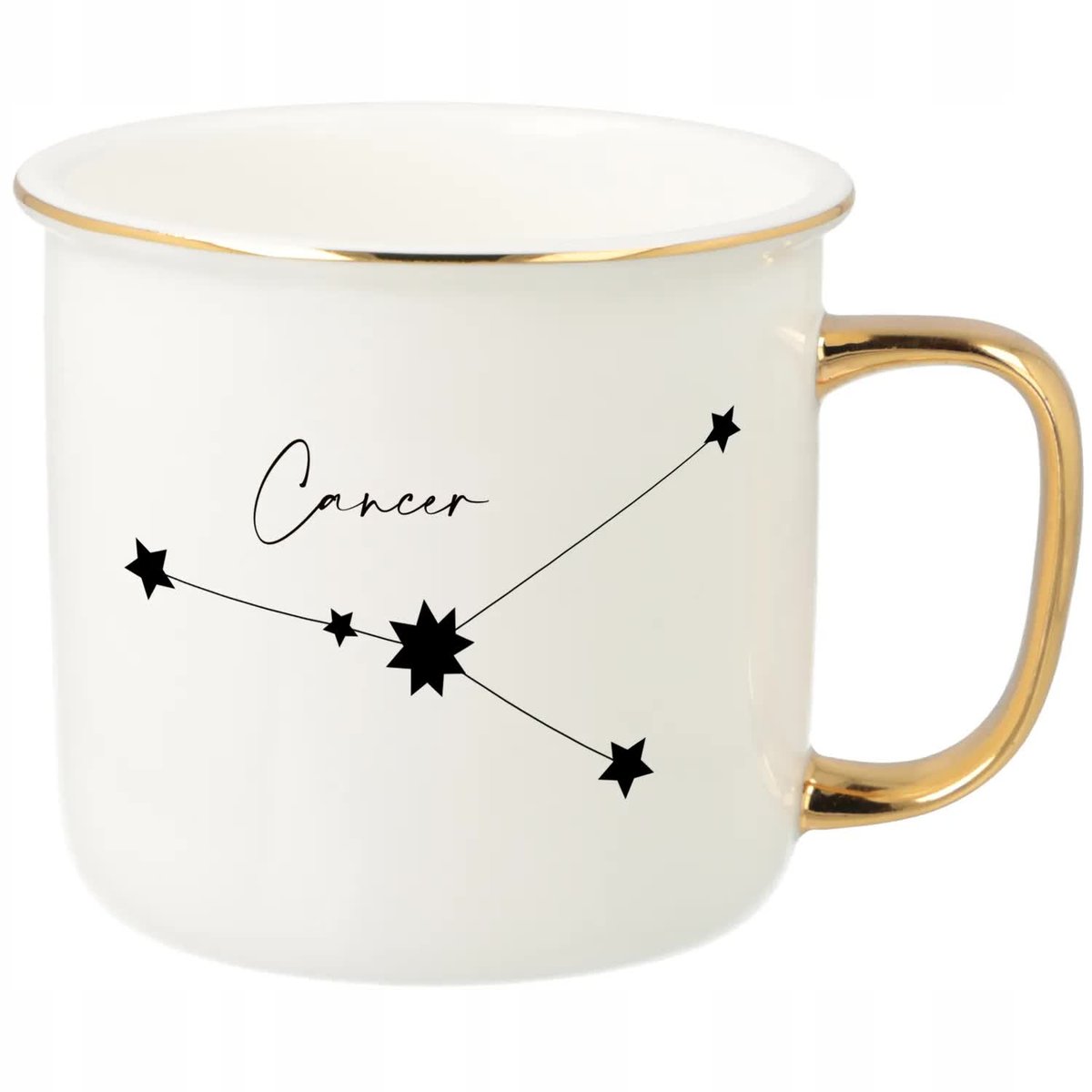 KUBEK UCHO RANT ZŁOTY PORCELANOWY RETRO PREZENT DLA ZODIAKARY CANCER WZORY