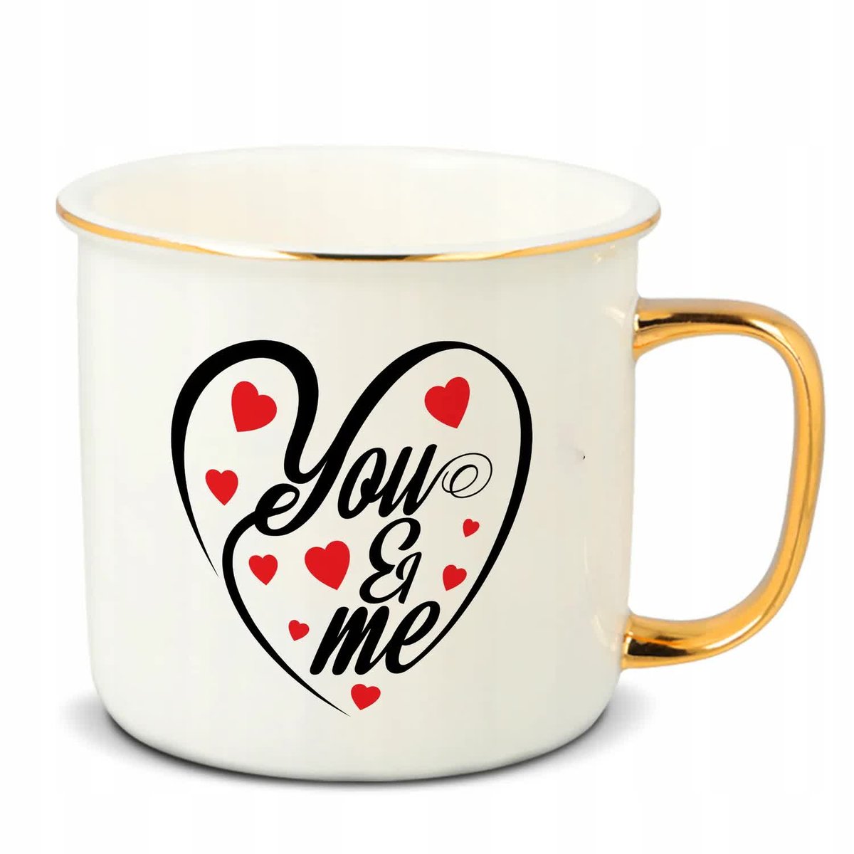 Kubek RETRO Złote Ucho Rant YOU & ME Eleganckie Miłość Walentynki Wzory