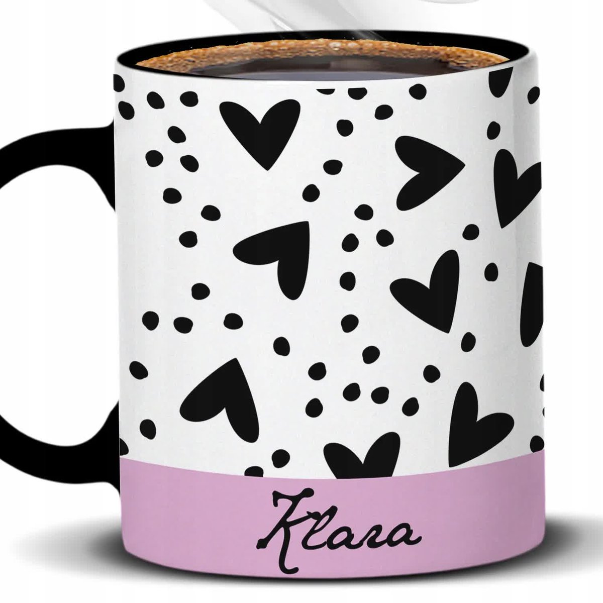 Kubek Z Nadrukiem SERDUSZKA SŁODKIE WZORY Czarno Biały Kreator