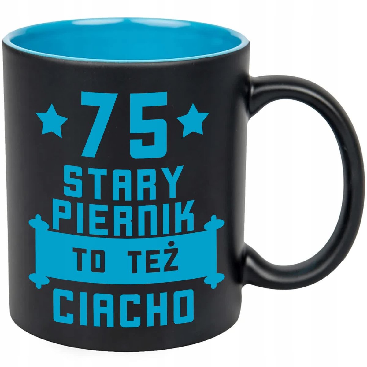 KUBEK CZARNY GRAWER KUBEK NA 75 URODZINY STARY PIERNIK TEŻ CIACHO WZORY