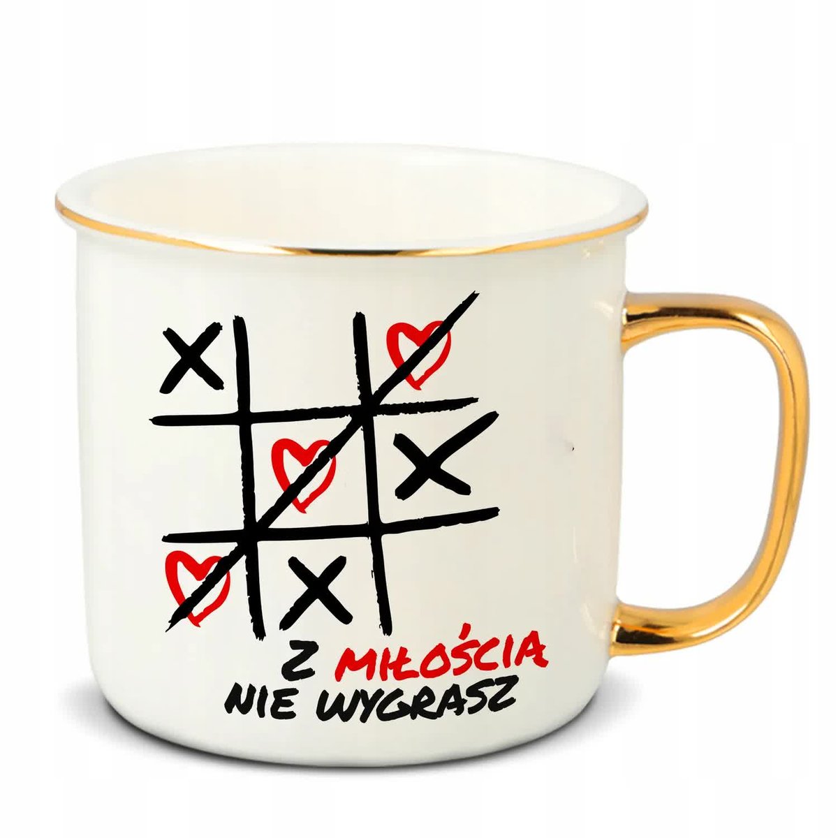 Kubek RETRO Złote Ucho Rant Z MIŁOŚCIĄ NIE WYGRASZ Miłość Walentynki Wzory