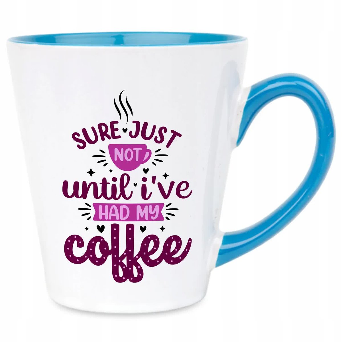 Kubek Latte Niebiesko Biały MY COFFEE 300 ml Na Prezent Zabawne Wzory