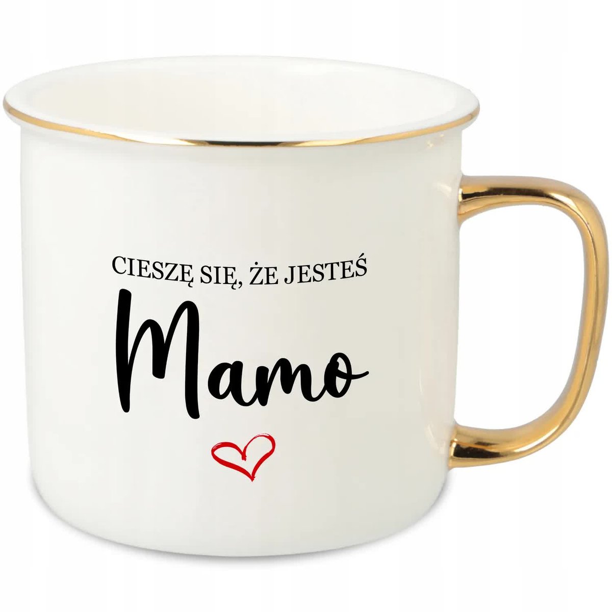 KUBEK UCHO RANT ZŁOTY PORCELANA RETRO PREZENT CIESZĘ SIĘ ŻE JESTEŚ MAMO WZ