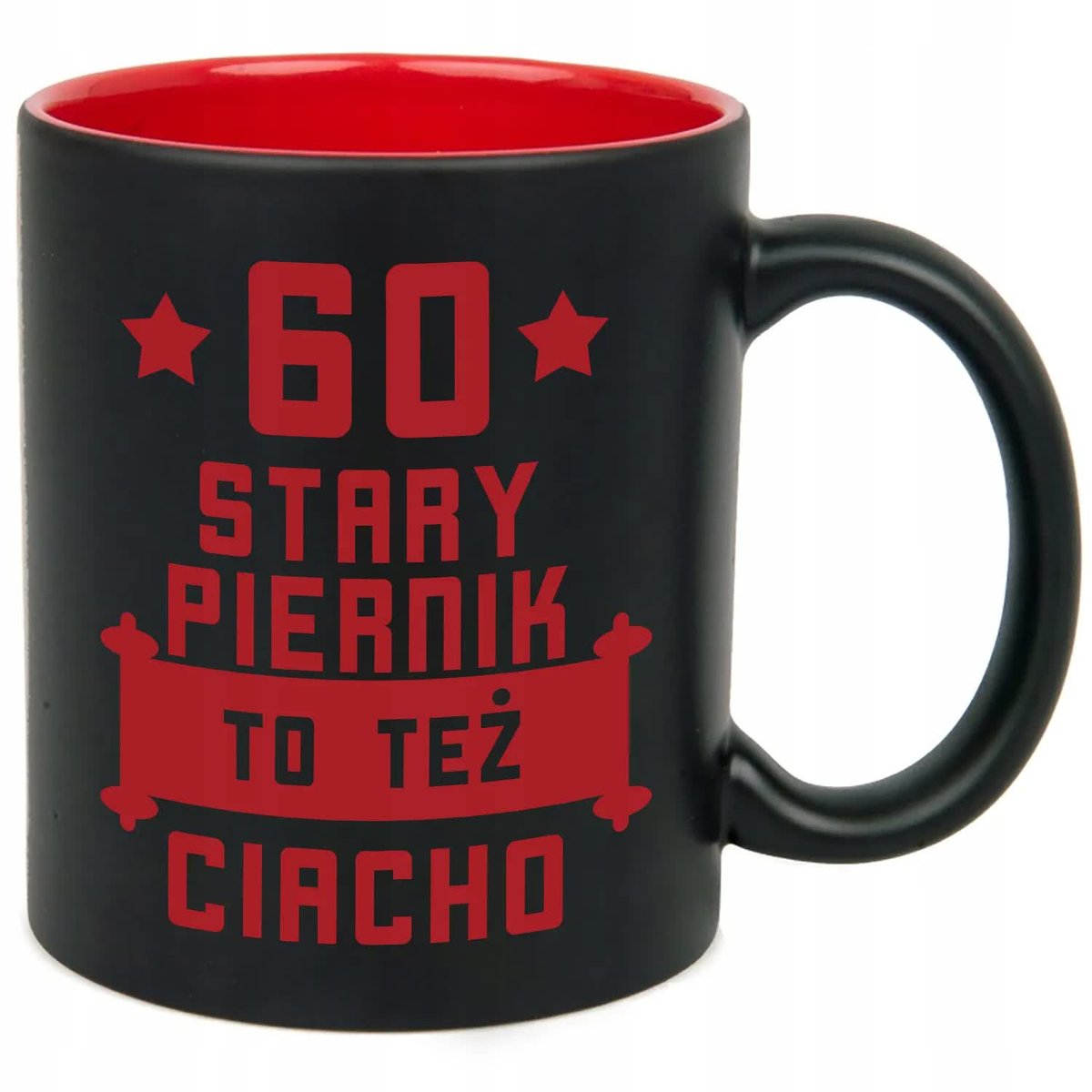KUBEK CZARNY GRAWER KUBEK NA 60 URODZINY STARY PIERNIK TEŻ CIACHO WZORY