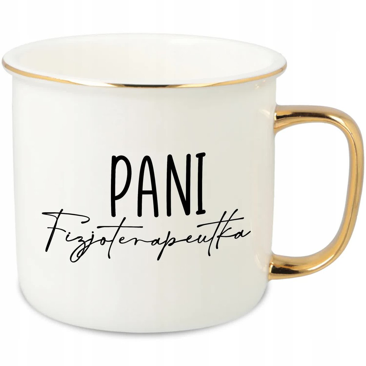 KUBEK UCHO RANT ZŁOTY PORCELANOWY RETRO PREZENT DLA PANI FIZJOTERAUTKA WZ