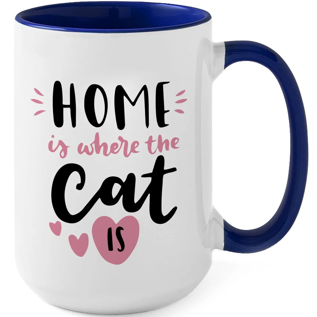 Kubek MEGA DUŻY GRANATOWY HOME IS WHERE THE CAT Śmieszny Zabawny WZORY