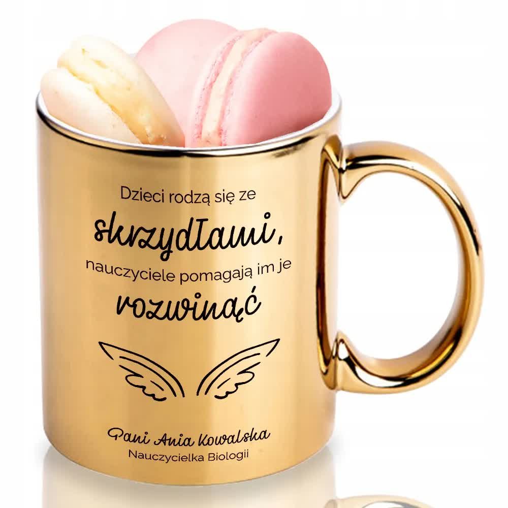 KUBEK ZŁOTY Błyszczący Na Prezent Dla Nauczyciela IMIĘ OD KLASY Wzory