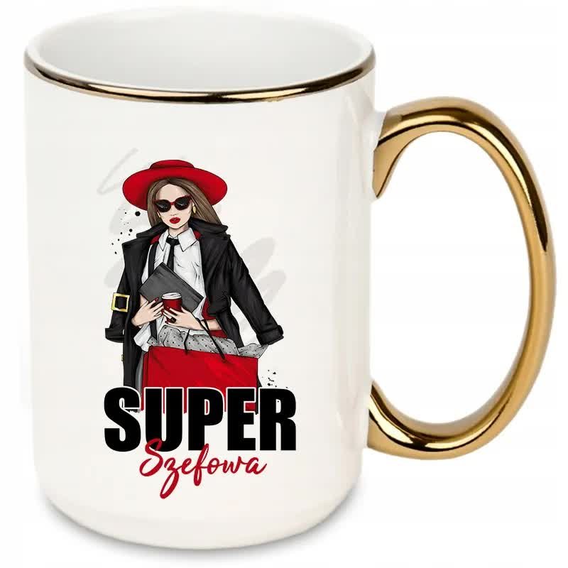 DUŻY Kubek XXL ZŁOTE Ucho i Rant SUPER SZEFOWA MIX