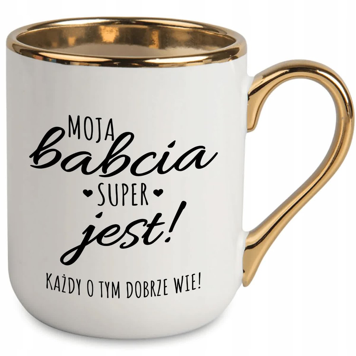 Kubek Biały Elegant Złoty Rant MOJA BABCIA JEST SUPER Dla Dziadków Wzory