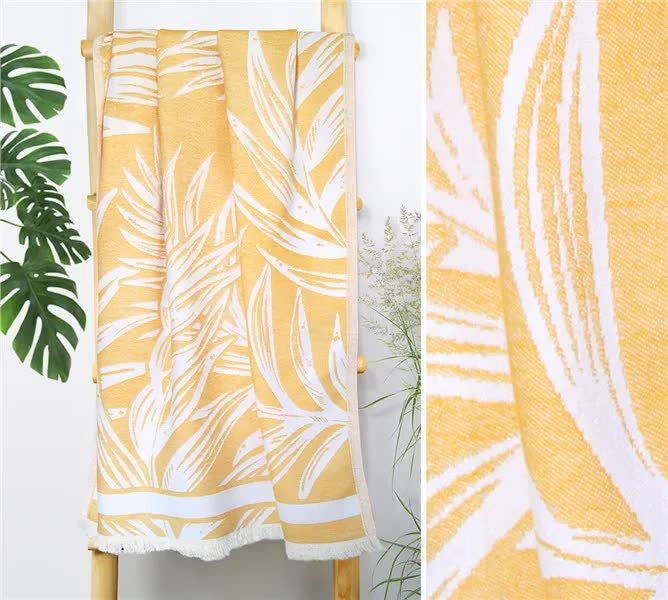 Ręcznik Plażowy 90x180 JUNGLE SUNNY 215g/m2 Premium żółty/biały