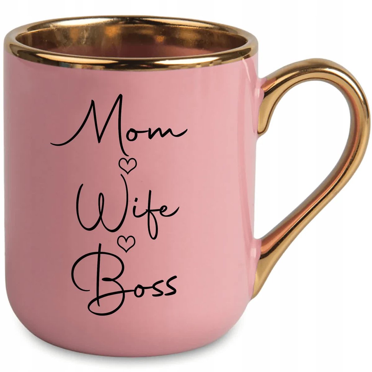 Kubek Elegant Różowy Ucho Rant złoty PREZENT DLA MOM WIFE BOSS MiX WZORÓW