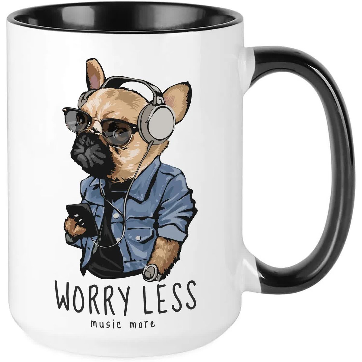 Kubek MEGA DUŻY CZARNY WORRY LESS Śmieszny Zabawny Prezent WIELE WZORÓW