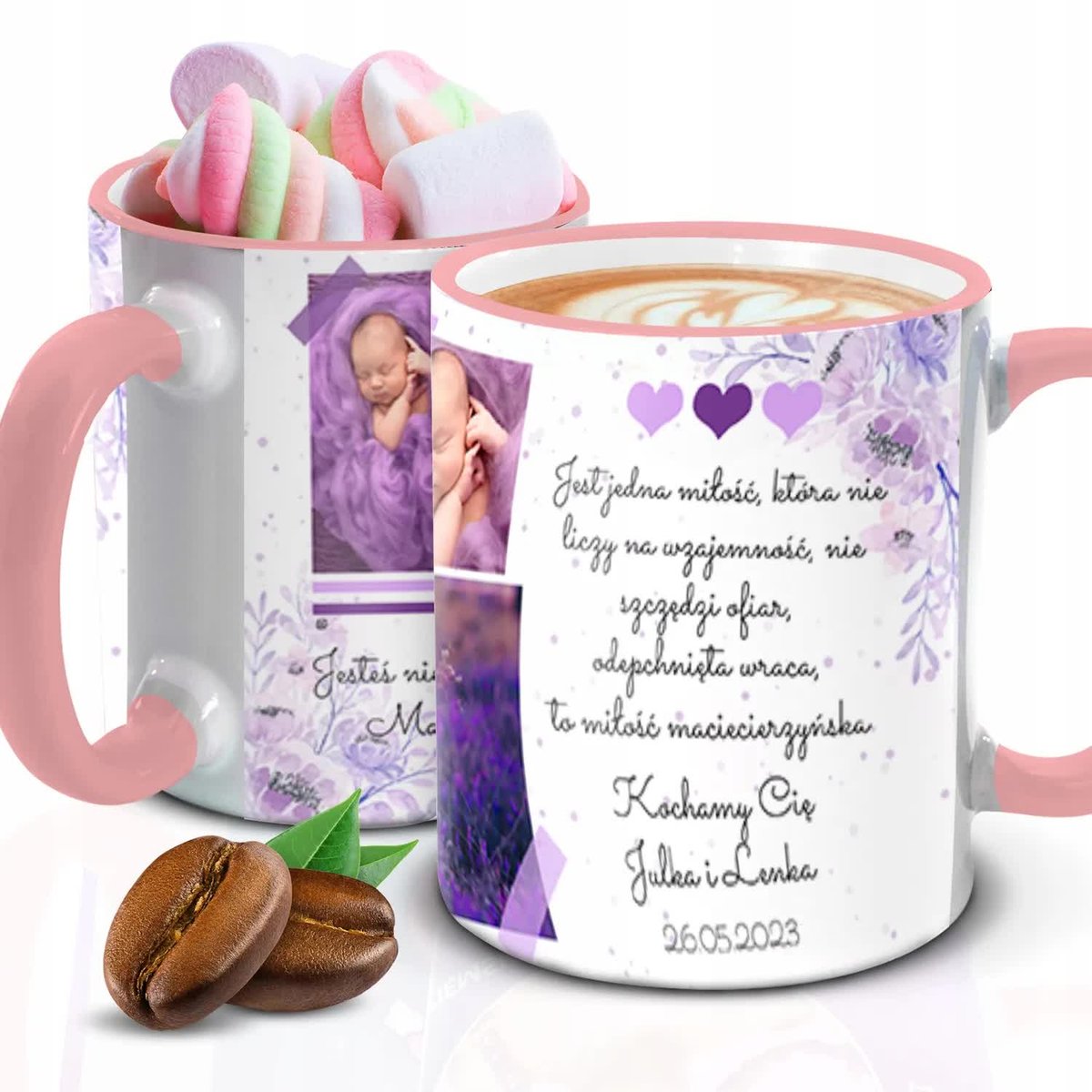 Kubek z Piankami NA PREZENT DLA MAMY Biało Różowy Kreator
