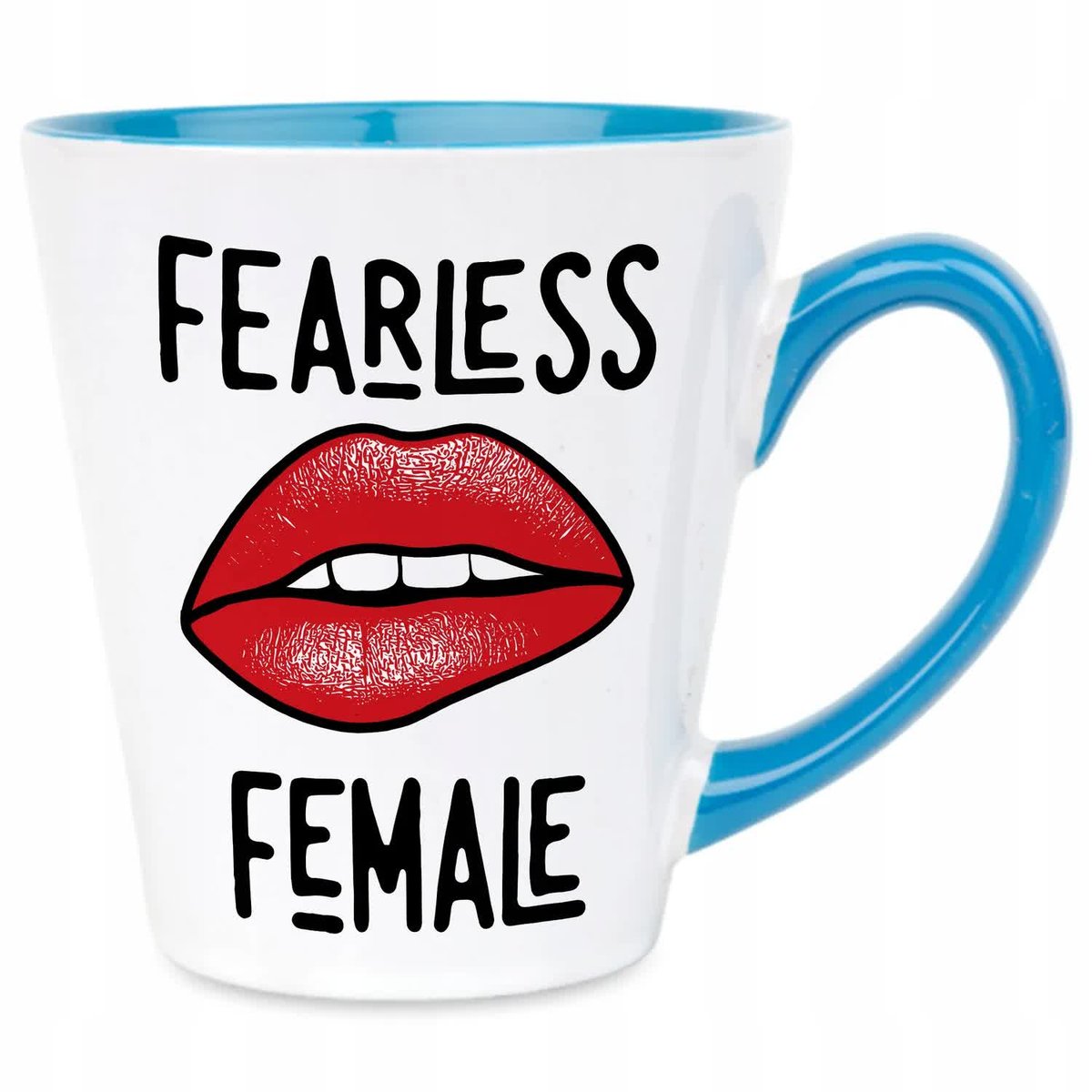 Kubek Latte Niebiesko Biały FEARLESS FEMALE 300 ml Na Prezent Zabawne Wzory
