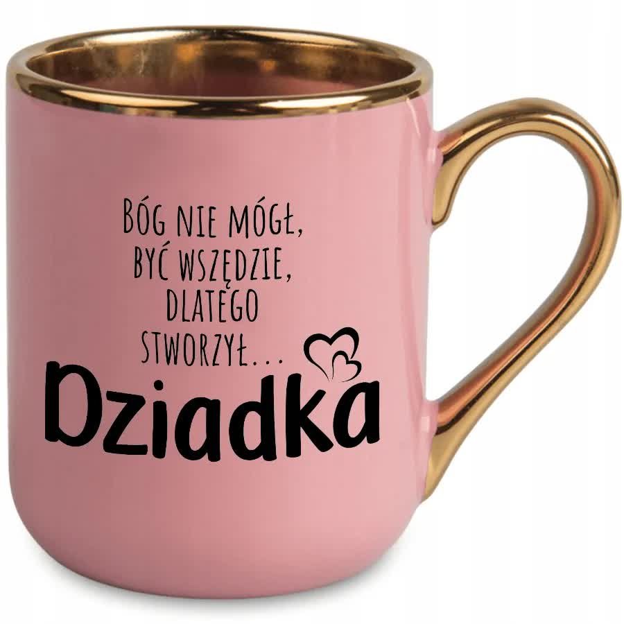 Kubek Elegant Różowo-Złoty BÓG STWORZYŁ DZIADKA Na Prezent Wiele Wzorów