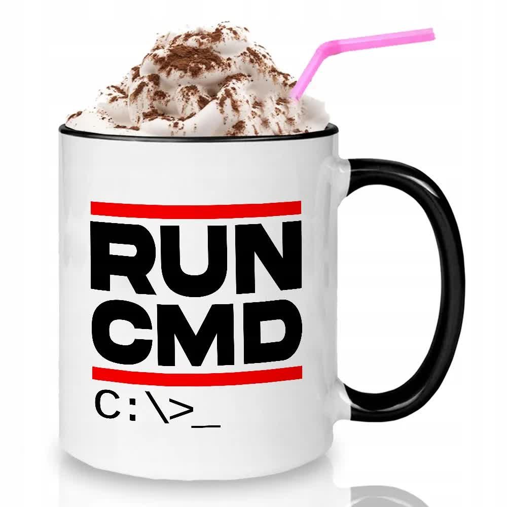 Kubek z Nadrukiem RUN CMD Dla Programisty Informatyka Wzory Biało Czarny