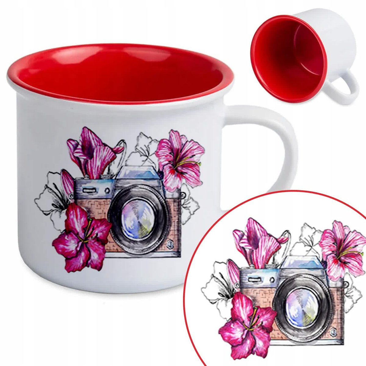 KUBEK RETRO Czerwony Na Prezent Urodziny Motywacyjne NAPISY MODNE Wzory