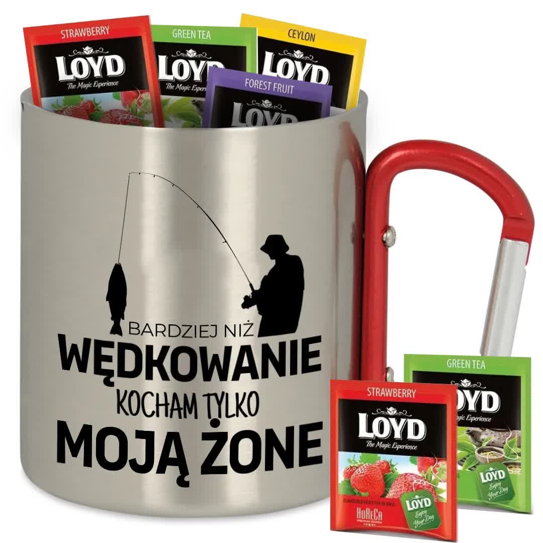 Kubek Metalowy Klamra BARDZIEJ NIŻ WĘDKOWANIE KOCHAM TYLKO ŻONĘ + 8 Loyd Wz