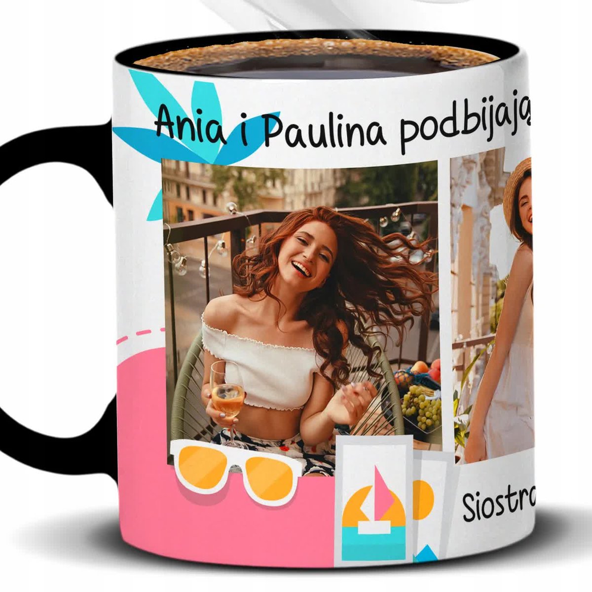 Kubek Z Nadrukiem PREZENT DLA SIOSTRY Imię Czarno Biały Kreator