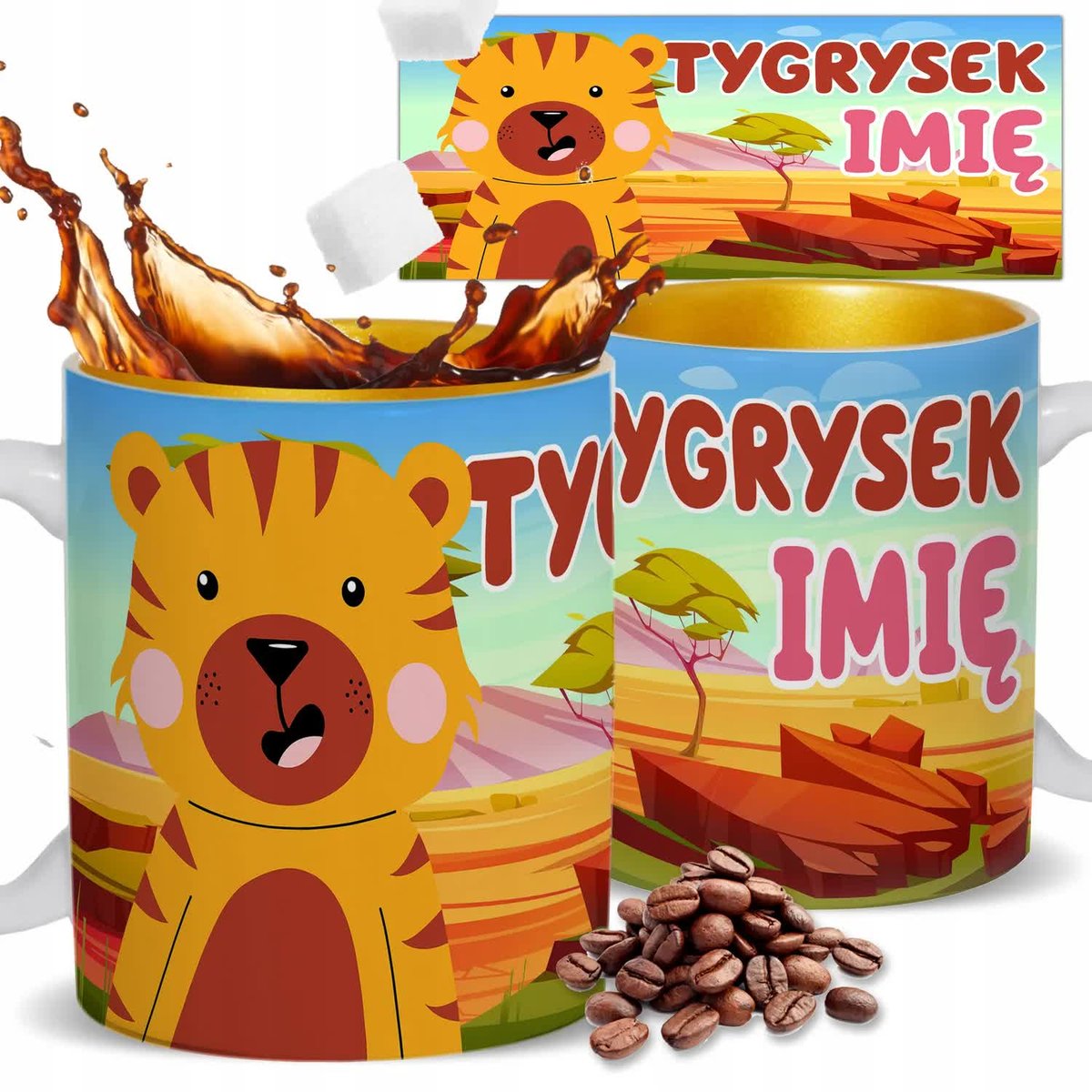 Kubek Złoty Na Prezent Afryka TYGRYSEK Imie Wzory