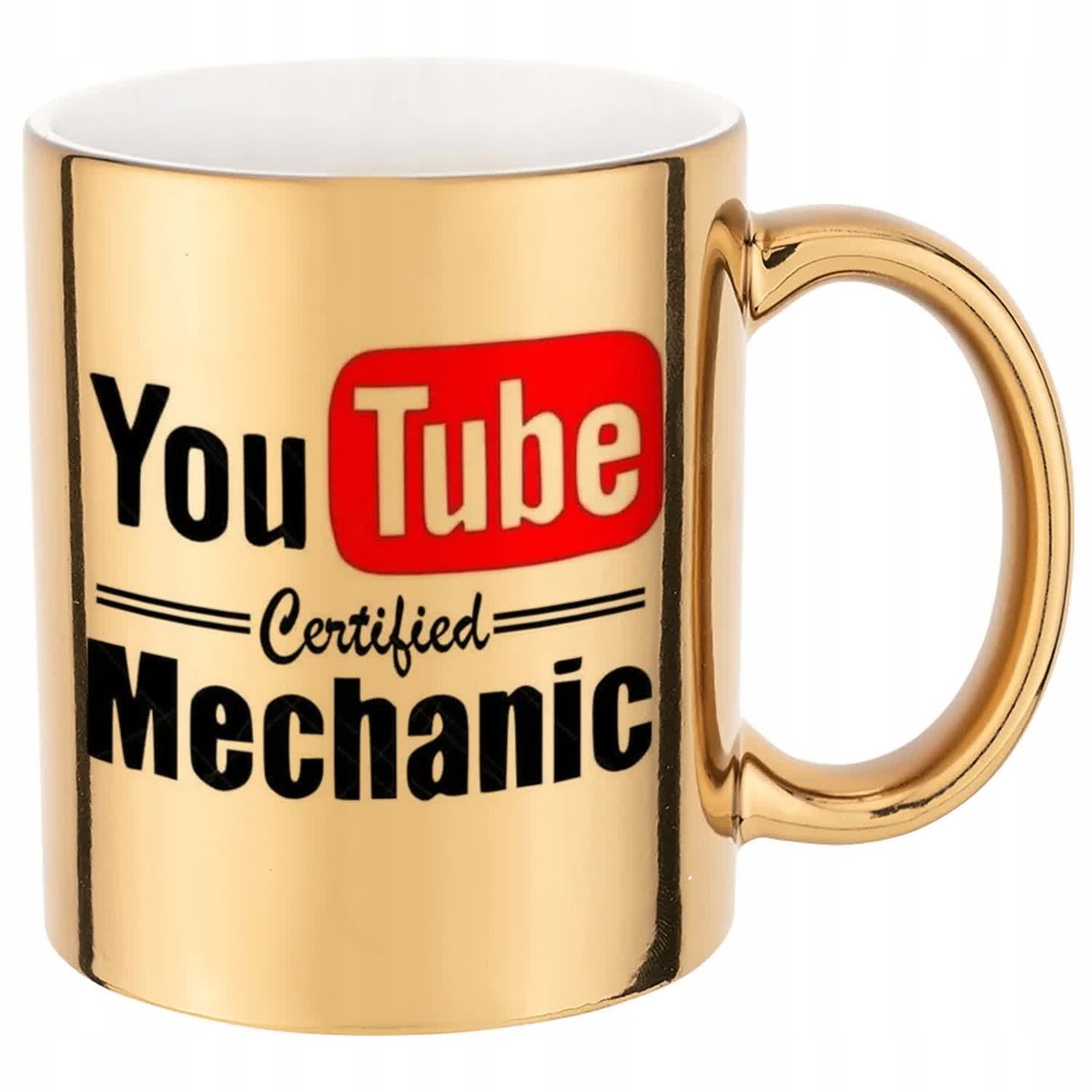 KUBEK ZŁOTY PREZENT YOUTUBE CERTIFIED MECHANIC DLA KOLEGI KOLEŻANKI WZORY