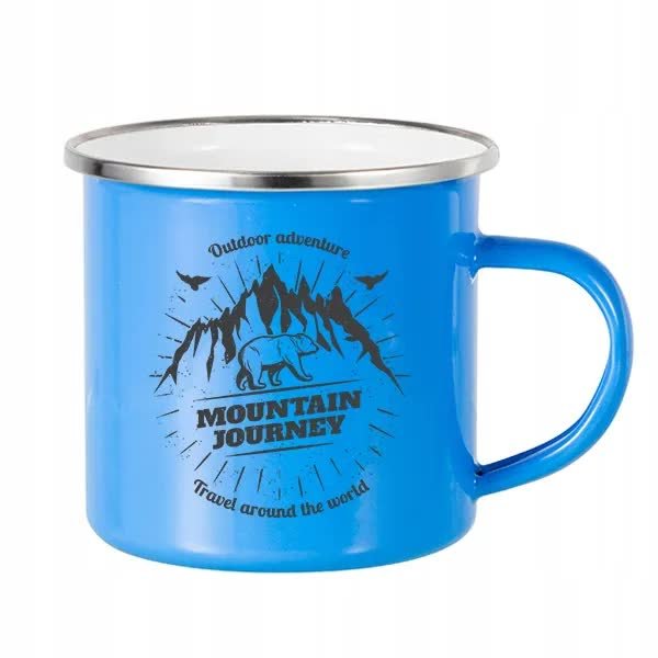 Kubek Stalowy Z Nadrukiem MOUNTAIN JOURNEY ADVENTURE Niebieski