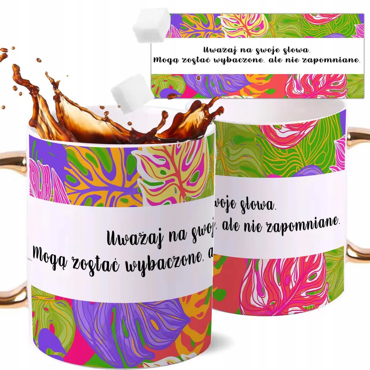 Kubek Złoty Na Prezent Kwiatowe MOTYWACYJNE Wzory