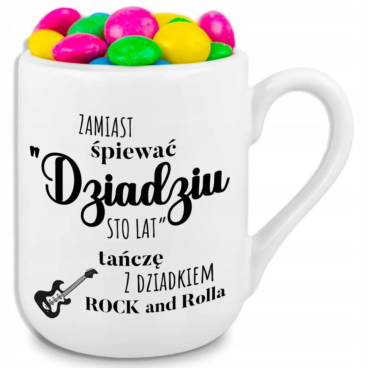 Kubek Coffe Biały TAŃCZĘ Z DZIADKIEM ROCKANDROLLA Dla Babci i Dziadka Wzory