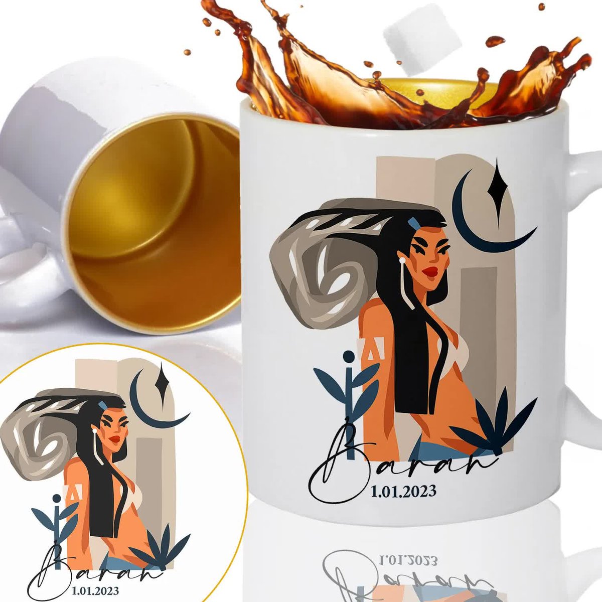 Kubek Złoty Na Prezent Dla Zodiakary BARAN Wzory